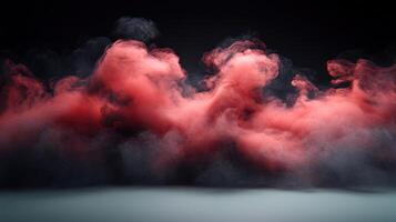 Colorful smoke swirls, merging red and gray in a captivating dance photo