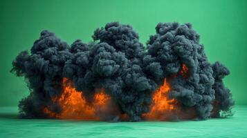 Thick, dark smoke rises rapidly, enveloping flames in a dynamic and captivating display photo