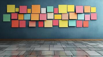 Bright square panels create a vibrant display against a serene blue backdrop photo