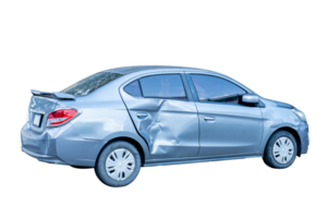 Back and side of Gray car get damaged by accident on the road. damaged cars after collision. isolated on transparent background, car crash bumper on the road for graphic design element png