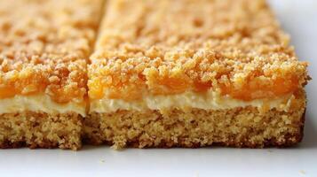 These tasty dessert squares have a creamy orange center and a golden crumb topping photo