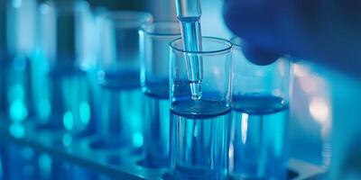 The image captures a skilled lab technician expertly handling test tubes in a biotech research facility, showcasing their precision, expertise, and dedication to science and technology photo