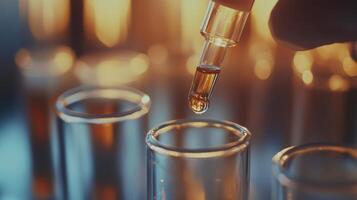 In a specialized lab, a skilled technician adds a precision sample to test tubes, demonstrating cuttingedge biotechnology methods that significantly advance science and knowledge in the field photo