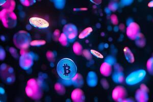 An artistic visual of shimmering gold coins intertwined with vibrant binary code, symbolizing advanced technology, the evolution of cryptocurrency, and its impact on the digital economys future photo