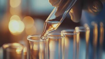A skilled lab technician manages a delicate glass test tube with precision while conducting advanced biotechnology research and fostering ongoing innovation in this evolving field photo