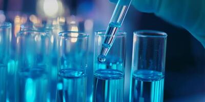 In a lab, a skilled technician carefully handles test tubes while conducting advanced biotechnology research, showcasing exceptional precision and care during the experimentation process photo