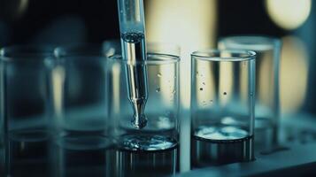 A skilled laboratory technician uses a pipette to transfer liquids between test tubes, highlighting advancements in biotechnology and essential sampling techniques for rigorous scientific experiments photo