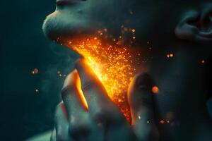 A man is currently undergoing a thorough health check due to swollen thyroid glands while also experiencing pain in his neck and throat, which is typical of various common ailments photo