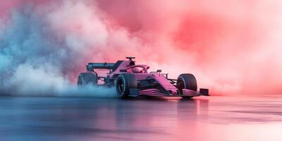 A powerful and exhilarating Formula 1 car speeds expertly through a smoky backdrop, showcasing its remarkable racing prowess and cuttingedge technology that defines the experience on the circuit photo