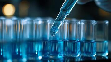 A skilled technician conducts advanced biotechnology research, analyzing samples in test tubes to ensure thorough experimentation and achieve accurate, reliable results for science and innovation photo