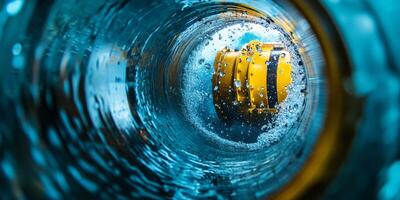This is an abstract representation of swirling water combined with various types of machinery, vividly displaying vibrant colors and dynamic motions within a fluid, everchanging environment photo