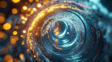 This journey through a blue and orange tunnel highlights advancements in fluid dynamics and aquatic technology, showcasing the elegance of movement and flow in a dynamic environment photo
