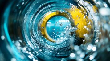 An abstract representation of swirling water in a pipe, showcasing dynamic fluid motion and vibrant colors, highlighting modern engineering techniques in its design and construction photo