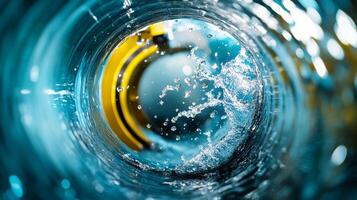 Explore the dynamic interaction of water with technology in a circular pipe, showcasing fluid motion and modern engineering innovations that captivate the imagination and showcase creativity photo