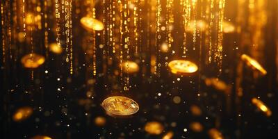 An artistic depiction shows golden coins flowing through a vibrant background of binary code, symbolizing the intersection of wealth and technology in the evolving world of finance photo