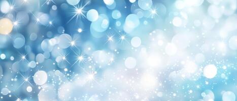 This abstract background features enchanting light blue bokeh dots, creating a magical winter ambiance. The shimmering effects captivate viewers, evoking wonder and cheer during seasonal celebrations photo