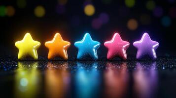 A visually engaging representation showcasing a fivestar rating system, which emphasizes the importance of excellent user feedback along with the evaluation of overall experience and service quality photo