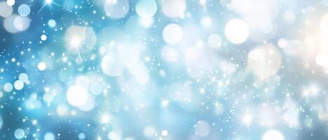 Imagine a light blue background enhanced with shimmering bokeh dots, creating a magical winter ambiance perfect for festive designs and evoking warmth and celebration during the holidays photo