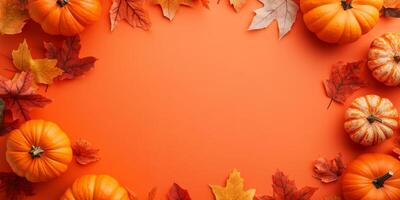 This delightful autumnthemed frame features charming pumpkins and colorful leaves, making it perfect for Halloween, Thanksgiving, or any fall design, beautifully capturing the seasons essence photo