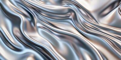 This is a modern abstract background that features smooth and shiny metallic waves presented in elegant silver tones, which enhance both luxury and futuristic aesthetics with sophistication photo