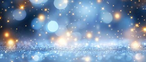Immerse yourself in the enchanting magic of winter with this beautiful shimmering bokeh backdrop, featuring delicate snow dots and soft shades of blue that evoke feelings of love, warmth, and comfort photo