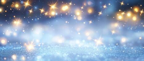 A serene winter background adorned with soft light blue hues and shimmering golden lights, creating an enchanting dreamy texture that evokes feelings of magic, tranquility, and peacefulness photo