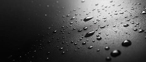 This closeup image captures a textured metallic surface with shimmering water droplets, blending industrial aesthetics with reflective qualities for a striking visual effect that attracts attention photo