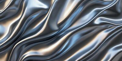 Discover a modern abstract design with smooth, shiny metallic waves in a beautiful grey and silver gradient, ideal for a sleek wallpaper or artistic backdrop to enhance your space photo