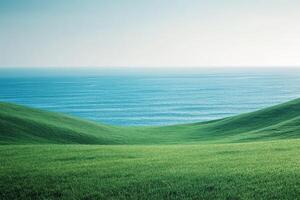 Calm waters gently reflect the vibrant hills under a beautifully clear blue sky, creating a serene atmosphere that showcases natures exquisite beauty in stunning detail, inviting all to admire it photo