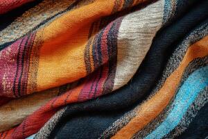 This vibrant and stunning fabric features multicolored stripes, making it ideal for various design projects photo