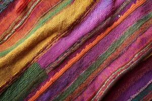 A stunning closeup of a vibrant, multicolored textile showcasing an array of beautiful, intricate stripes photo