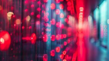 The abstract image depicts red and blue bokeh lights, giving off a vibrant and futuristic visual impact photo