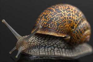 High-quality image of a garden snail showcasing intricate shell patterns and textures in sharp detail. photo