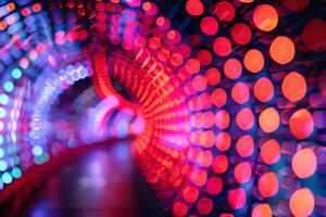 Colorful LED tunnel with dynamic lighting and futuristic design, perfect for modern and creative themes photo