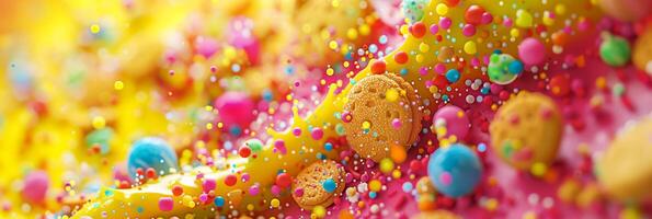 In a closeup image, vivid candy colors are captured, revealing colorful confections and a lively atmosphere photo