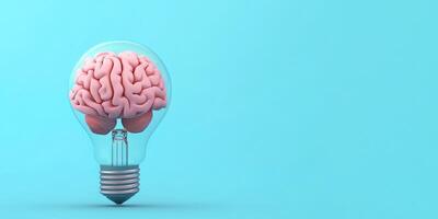 This artwork depicts a brain in a glowing light bulb, symbolizing innovative ideas and the immense power of imagination that fuels creativity, growth, and progress in diverse fields photo
