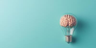 This fascinating image visually illustrates the concept of the human brain placed inside a light bulb, symbolizing the generation of innovative ideas and the essence of creativity in our lives photo