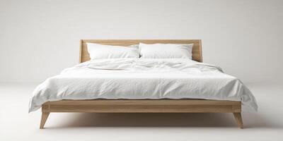 This modern bed is designed with a luxurious white linen duvet paired with plush, comfortable cushions, making it truly perfect for creating a cozy and stylish atmosphere in any bedroom setting photo
