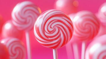 This eyecatching and striking display of colorful swirl lollipops in vibrant shades of pink and white is ideal for all candy enthusiasts and adds a festive, joyful touch to any holiday decorations photo