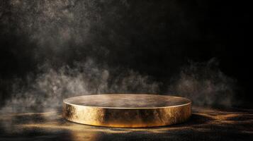 A captivating 3D render features a luxurious gold podium against a contrasting black background, perfect for prestigious award presentations and eyecatching product displays that attract attention photo