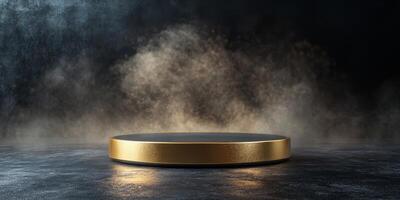 This detailed 3D render shows a bright gold podium against a dark background, ideal for showcasing products, awards, or significant achievements that deserve to be highlighted memorably photo