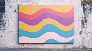 This mesmerizing abstract artwork features soothing pastel wavy patterns beautifully displayed on a textured wall photo