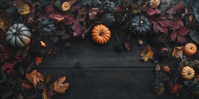Experience an enchanting autumn with vibrant pumpkins, colorful leaves, and spooky elements, creating a lively atmosphere perfect for joyful celebrations during this delightful season photo
