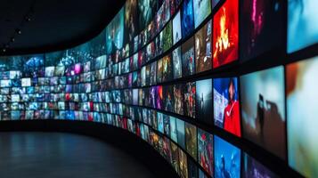 A vibrant and captivating multimedia streaming wall that showcases a rich variety of channel images, highlighting the incredible diversity and dynamic essence of modern entertainment experiences photo