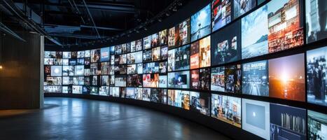 A captivating multimedia streaming wall that showcases a stunning and vibrant array of colorful channel images, making it perfect for entertainment purposes and visual engagement for all viewers photo