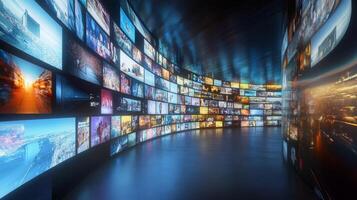 A hightech multimedia wall showcases dynamic images, enhancing the viewing experience by blending art and entertainment into a cohesive presentation for digital content and inspiring themes photo
