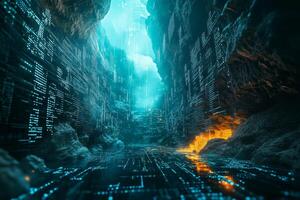 Envision a breathtaking and stunning fusion of both nature and cuttingedge technology within a digital canyon photo