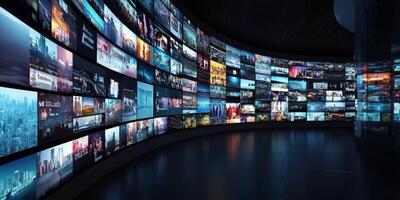 A stunning multimedia streaming wall showcases an array of vibrant, dynamic images specifically designed to create an engaging and immersive experience for each and every viewer and visitor alike photo