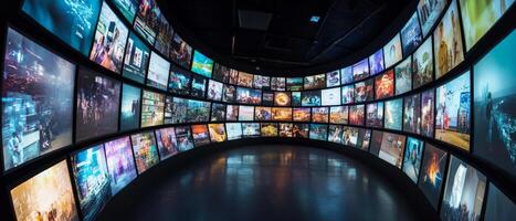 Immerse yourself in a vibrant and dynamic multimedia wall that showcases a diverse array of entertainment channels, all presented in a stunning palette of colors that inspire and ignite creativity photo