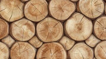 A stunning closeup view of wooden logs, ideal for creating backgrounds, patterns, and naturethemed design projects photo